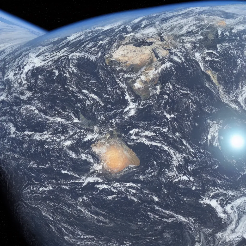 Prompt: view of earth from space being struck by the moon, art by mark cooper, 8 k, hyper detailed, hdr, intricate, masterpiece