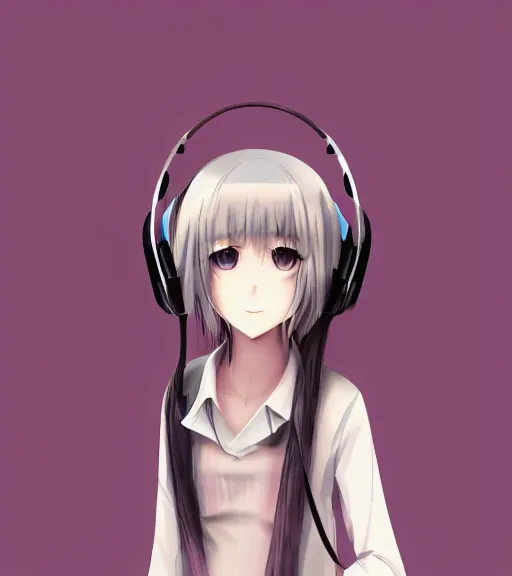 weak-caribou574: a girl [anime-style] using headphones, listenning lo-fi  music, picture for profile.