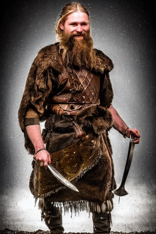 Image similar to old vintage full body photo of ancient viking warrior with full beard on the complex complex steam punk art deco antigravity engine during big viking event, extreme sports photography ,super high speed photography, dynamic photography,symmetrical face, clean face, muscular body, high speed,dirt and grawel in air, lens flares, dust partiles in the air, dramatic lighting, intricate, highly detailed, centered, smooth, sharp focus, sports photography, old photo, black and white, sepia, cinematic lighting, cinematic angle, national geographic