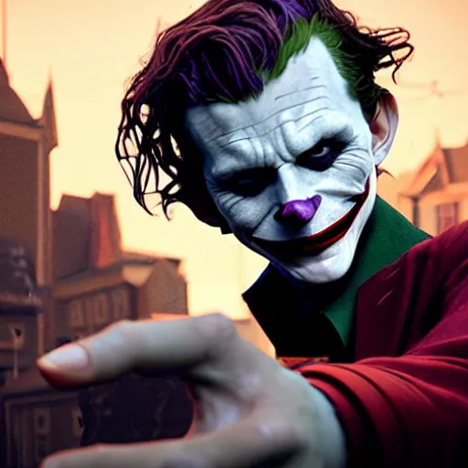 Image similar to selfie of tom holland as young joker, fine detailed face, long hair, stunning 3 d render inspired art by greg rutkowski and xiang duan and thomas eakes, realistic, highly detailed attributes and atmosphere, dim volumetric cinematic lighting, 8 k octane detailed render, post - processing, masterpiece,