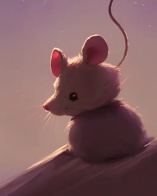 Image similar to viewed from behind, over the shoulder, a cute mouse looks upwards, viewed from behind, digital portrait by greg rutkowski, fantasy art, concept art, by disney concept artists, cinematic lighting, evening light, trending on artstation, cgsociety