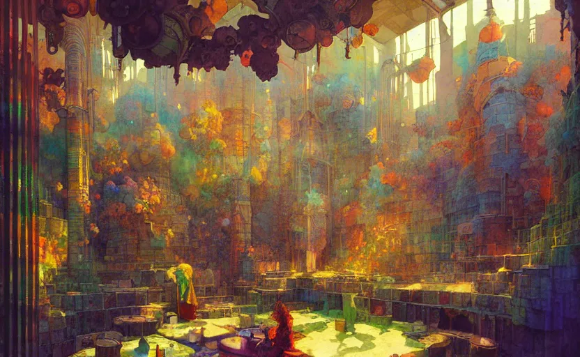 Image similar to alchemy laboratory, fantasy. intricate, amazing composition, colorful watercolor, by ruan jia, by maxfield parrish, by marc simonetti, by hikari shimoda, by robert hubert, by zhang kechun, illustration, gloomy