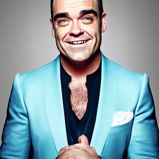 Prompt: robbie williams smiling portrait