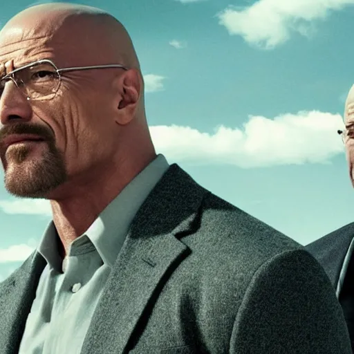 Image similar to Walter white and Dwayne the rock johnson in breaking bad