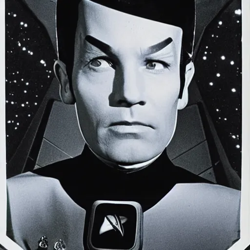 Image similar to portrait photograph of a retro futuristic space operator in star trek