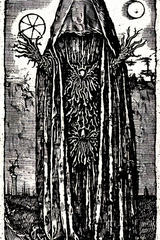 Image similar to the flatwoods monster of the apocalypse, pen and ink illustration / renaissance woodcut by albrecht durer 1 4 9 6, 1 2 0 0 dpi scan, ultrasharp detail, hq scan, intricate details, stylized border