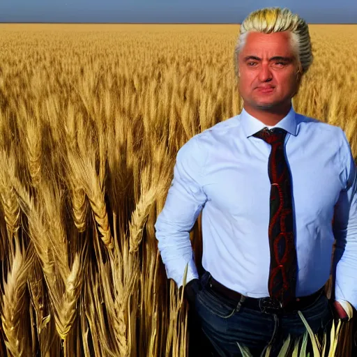 Image similar to african geert wilders standing in large wheat field