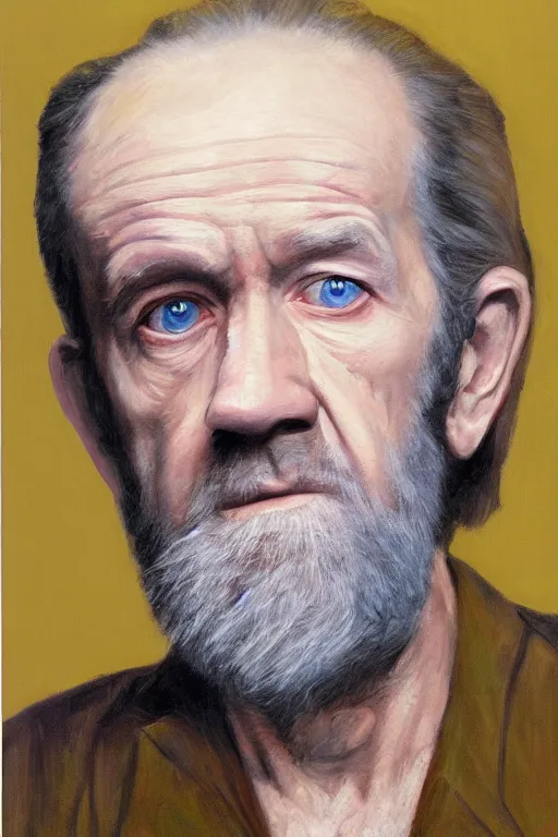 Image similar to portrait of george carlin, oil painting by wilson mclean, sharp focus, masterpiece, highly detailed