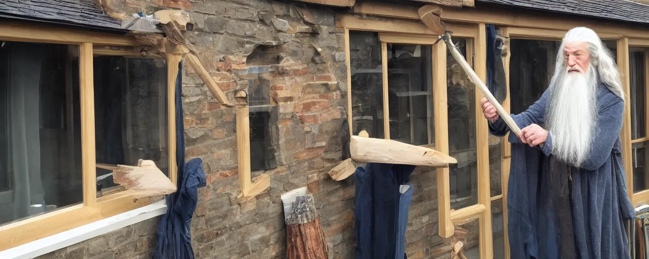 Image similar to Gandalf woodworking and creating old sash window