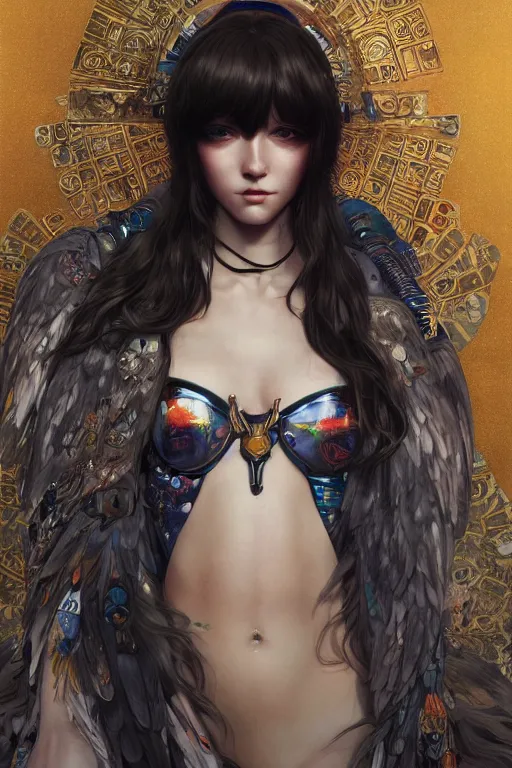 Image similar to portrait of beautiful young angel, cyberpunk, Warhammer, highly detailed, artstation, illustration, art by Gustav Klimt and Range Murata and Ilya Kuvshinov and Sakimichan