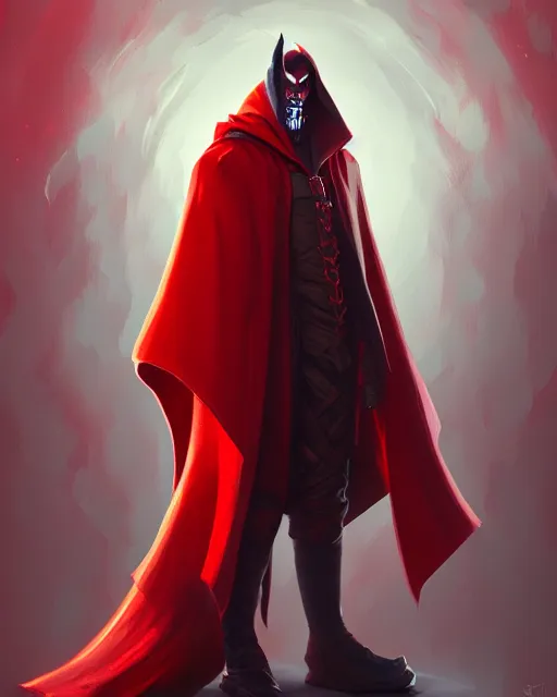 Prompt: painting of a wicked faceless cool baron in a red cloak, fantasy, artstation, cgsociety, ultra high detail, stylized, medium shot