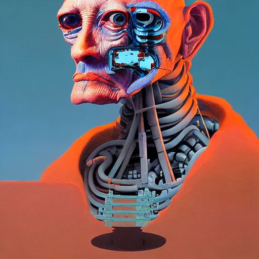 Image similar to Portrait of an artificial intelligence robot,highly detailed, very coherent, painted by Francis Bacon and Edward Hopper, Wayne Barlowe, painted by James Gilleard, surrealism, airbrush, art by JamesJean