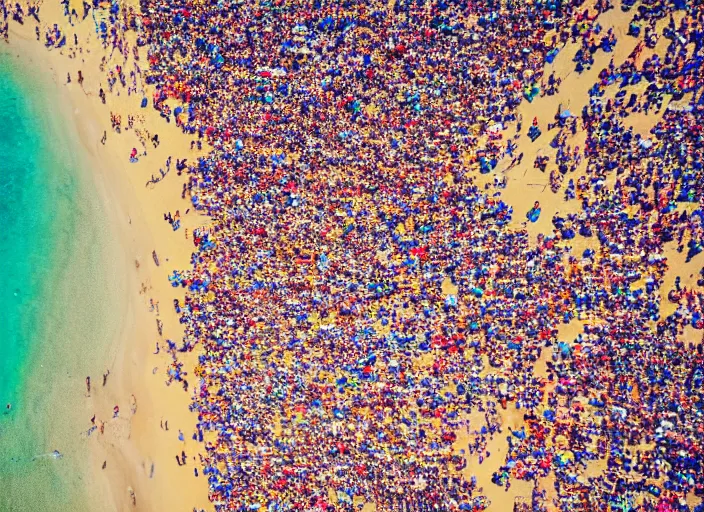 Image similar to symmetry!! a 2 8 mm macro aerial view of a crowded beautiful beach in greece, photography, film, film grain, canon 5 0 mm, cinematic lighting
