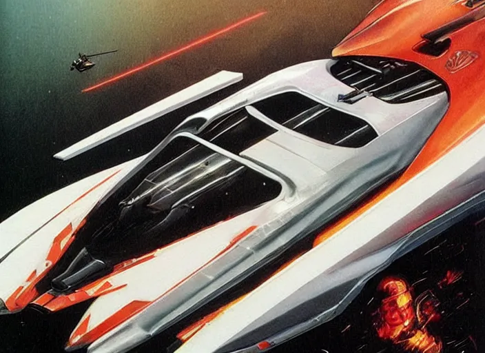 Prompt: ( ( ( ( ( 1 9 8 2 pontiac trans am, car concept art, sci - fi illustration, painting, in the style of star wars ) ) ) ) ) by vincent di fate and john berkey and star wars!!!!!!!