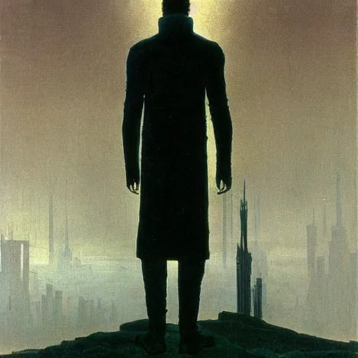 Prompt: neuromancer, painted by caspar david friedrich