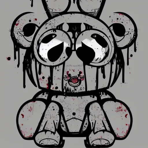 Image similar to dark art grunge vector sketch of a teddy bear with bloody eyes by - invader zim, loony toons style, horror theme, detailed, elegant, intricate