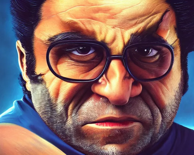 Prompt: danny devito as wolverine, claws up, oil on canvas portrait, octane render, trending on artstation