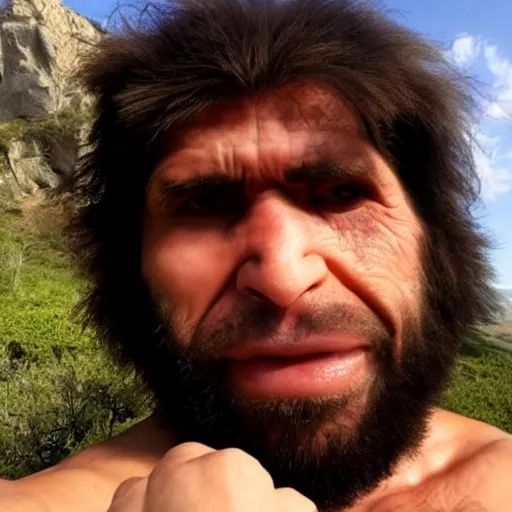 Prompt: a selfie by a neanderthal