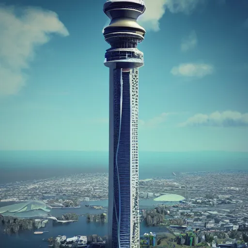 Image similar to auckland sky tower, fantasy, digital art, evil, artstation, octane render