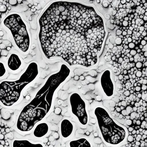 Image similar to the inside of a body in decomposition, the cells are breaching apart, micro world.