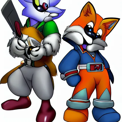 Prompt: fox and falco from smash brothers melee by heironymous bosch