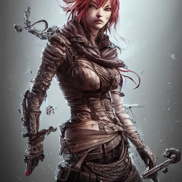 Prompt: the portrait of chaotic neutral female rogue assassin as absurdly beautiful, gorgeous, playful, young woman, an ultrafine hyperdetailed illustration by kim jung gi, irakli nadar, intricate linework, bright colors, octopath traveler, final fantasy, unreal engine 5 highly rendered, global illumination, radiant light, detailed and intricate environment