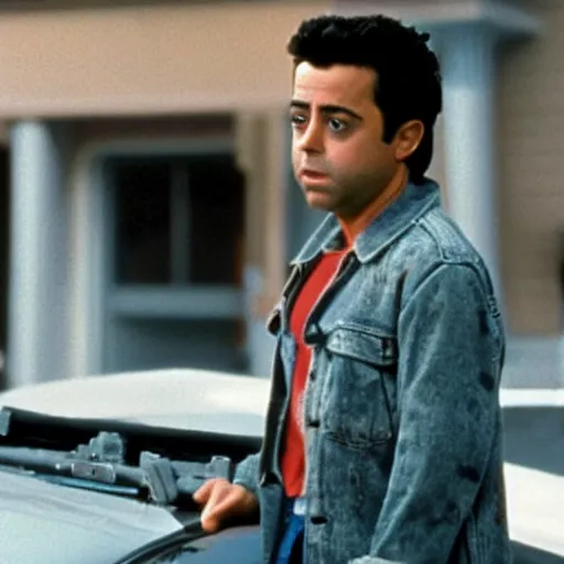 Prompt: still of xavi hernandez in back to the future ( 1 9 8 5 )