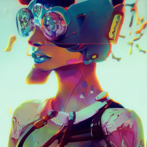 Prompt: surreal gouache painting, by yoshitaka amano, by ruan jia, by conrad roset, by kilian eng, by good smile company, detailed anime 3 d render of a pretty anime girl in bikini, portrait, cgsociety, artstation, modular patterned mechanical costume and headpiece, retrowave atmosphere