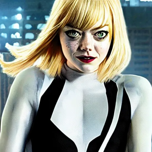 Prompt: Emma Stone as Spider-Gwen in the Marvel Cinematic Universe