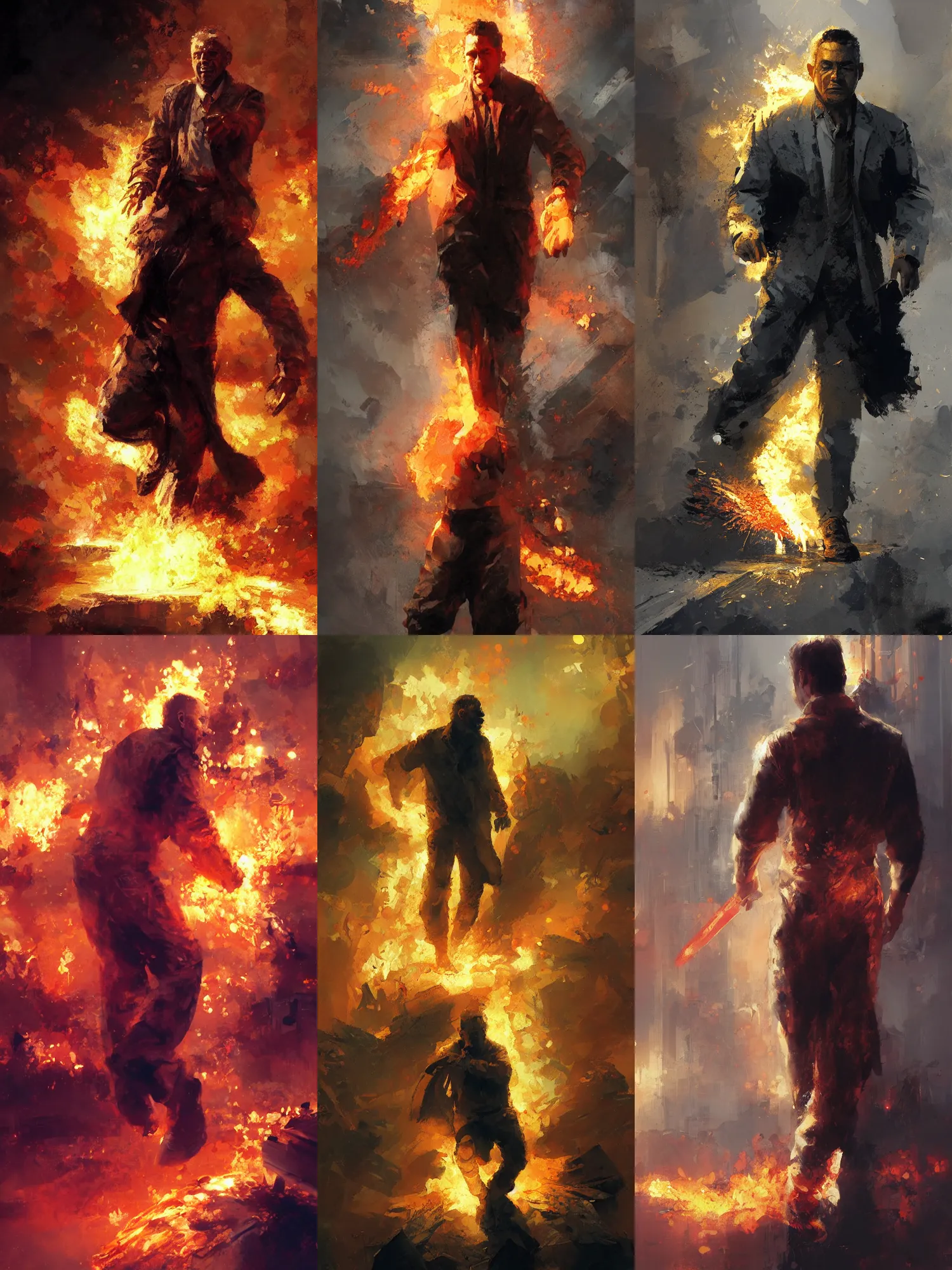 Prompt: man on fire, by craig mullins, featured on artstation