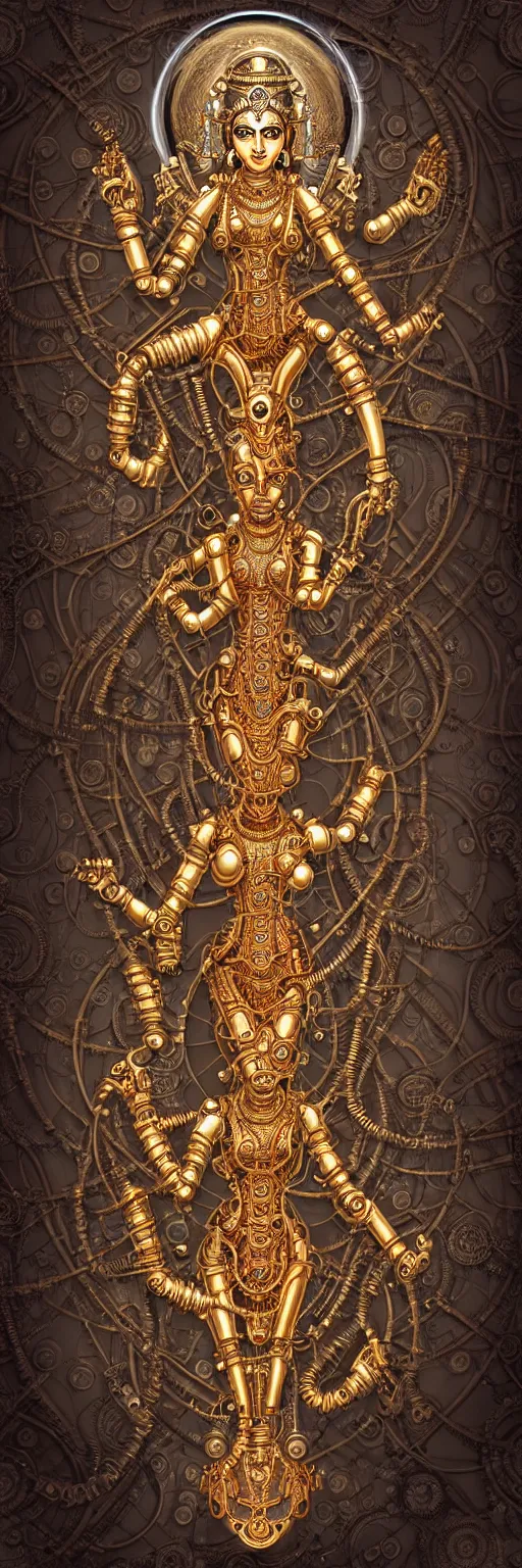 Prompt: seamless pattern of steampunk cybernetic biomechanical hindu goddess dugra, 3 d model, very coherent symmetrical artwork, unreal engine realistic render, 8 k, micro detail, gold white plastic and steel intricate, elegant, highly detailed, digital painting, artstation, smooth, sharp focus, illustration, artgerm, tomasz alen kopera, wlop