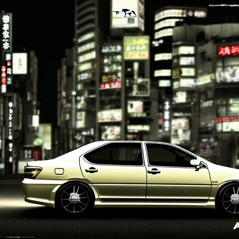 Image similar to Toyota Aristo, detailed-wheels, Shibuya prefecture, cinematic lighting, photorealistic, highly detailed, night photography