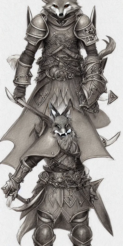 Image similar to heroic character design of anthropomorphic fox, whimsical fox, portrait, holy crusader medieval, final fantasy tactics character design, character art, whimsical, lighthearted, colorized pencil sketch, highly detailed, Akihiko Yoshida