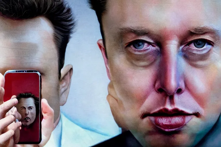 Prompt: hyperrealism aesthetic ridley scott and denis villeneuve style close - up photography of a detailed hyperrealism elon musk, siting on a detailed hyperrealism toilet and scrolling his smartphone in hyperrealism scene from detailed art house movie in style of alejandro jodorowsky and wes anderson