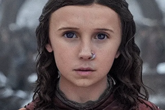 Image similar to “ very photorealistic photo of millie bobby brown in an episode of game of thrones, award - winning details ”