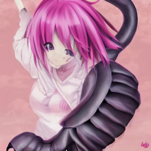 Image similar to ”anime girl, pink hair with two huge elephant ears, action shot, by Kurahana Chinatsu”