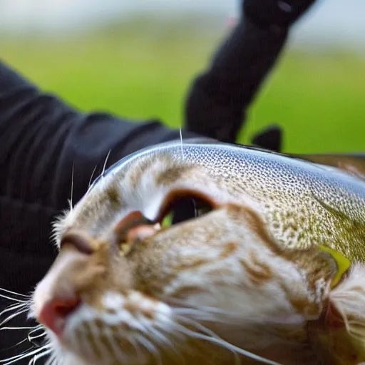 Prompt: cat with the head of a trout