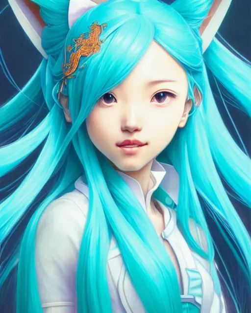 Prompt: portrait of disney hatsune miku!!!!!!!!!!, intricate, elegant, highly detailed, digital painting, artstation, concept art, smooth, sharp focus, illustration, art by artgerm and greg rutkowski and alphonse mucha and uang guangjian and gil elvgren and sachin teng and wlop, symmetry!!