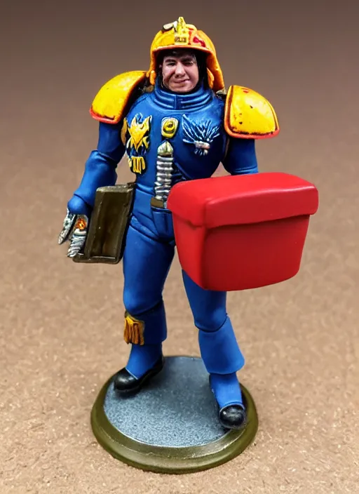 Image similar to 8 0 mm resin detailed miniature of a warhammer 4 0 k space marine pizza delivery man, product introduction photos, 4 k, full body,