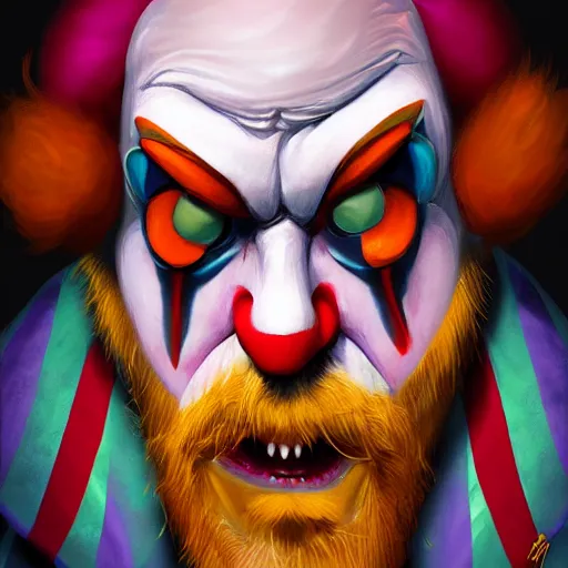 Image similar to buff wizard clown, digital painting, digital art, artstation, devian art, 4 k, hd