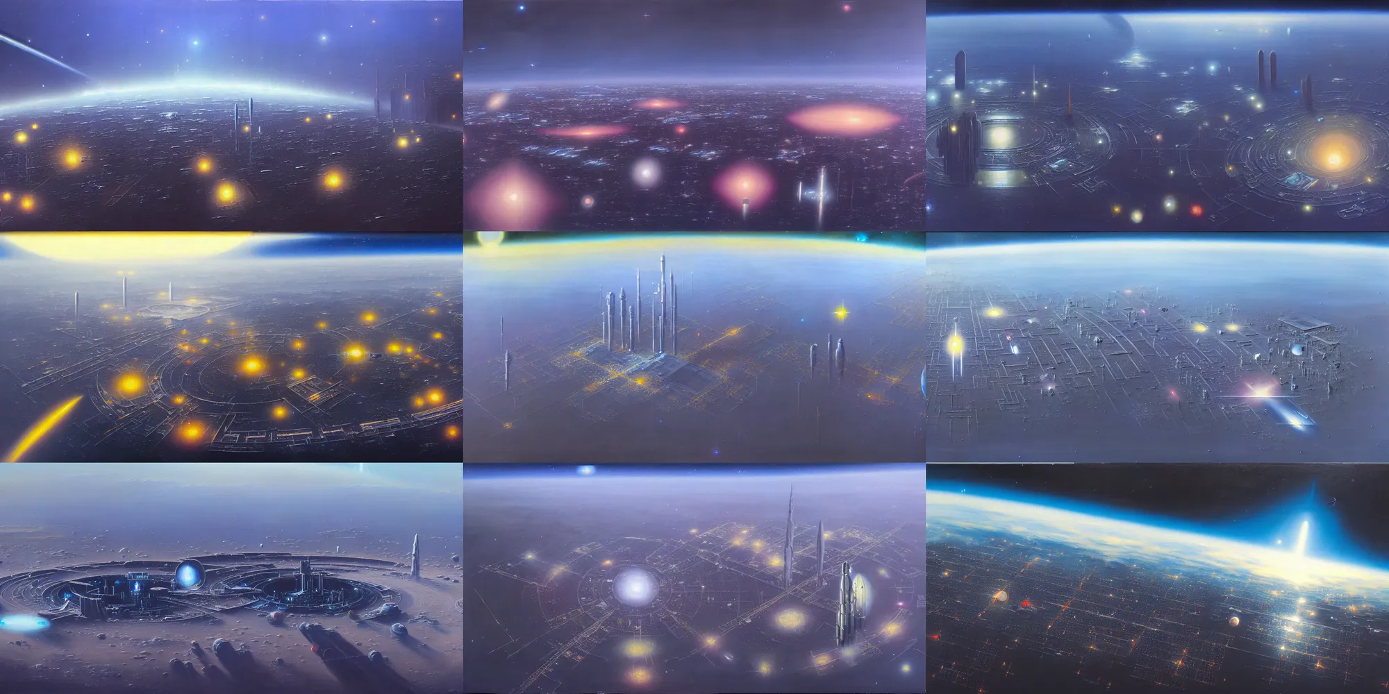 Prompt: a painting of low earth orbit space city, by john harris. ultra clear detailed. 8 k