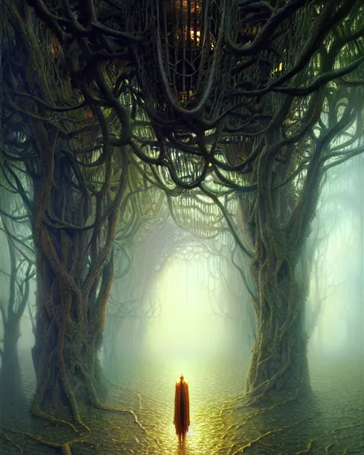 Prompt: a hyper - detailed 3 d render like an oil painting of doors of the endless canopy, surrealism!!!!! surreal concept art, lifelike, photorealistic, digital painting, aesthetic, smooth, sharp focus, artstation hd, by greg rutkowski, bruce pennington, valentina remenar,