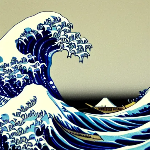 Image similar to a photo of a marble sculpture of The Great Wave off Kanagawa