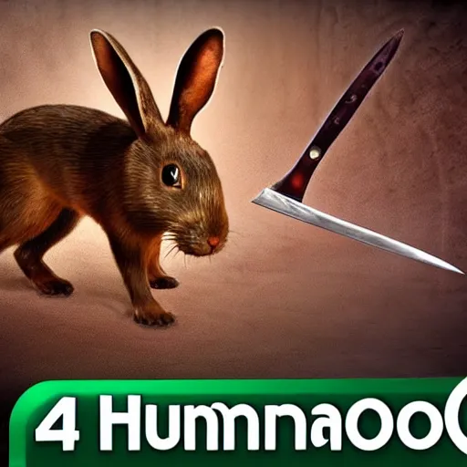 Image similar to humanoid bunny kills two humanoid rats with a knife in morocco style, 4k, HD, polaroid