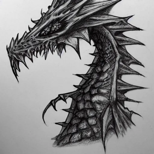 Prompt: a scary horror themed pet-dragon, drawn with charcoal and pen and ink, half-tone-line-stacking