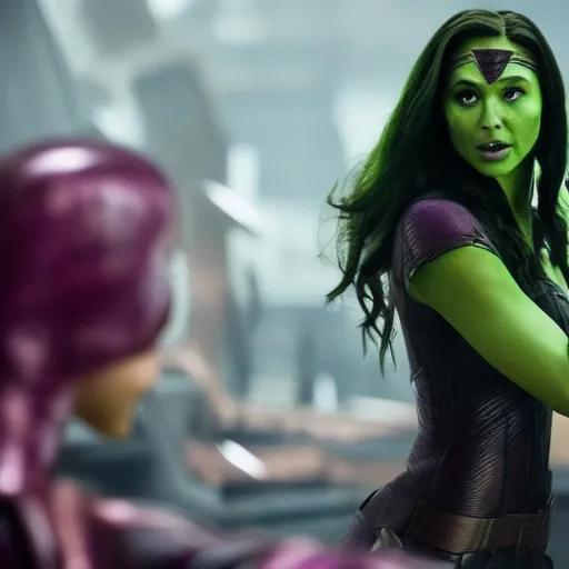 Image similar to Film still of Gal Gadot as Gamora, from Guardians of the Galaxy Vol. 2 (2017)