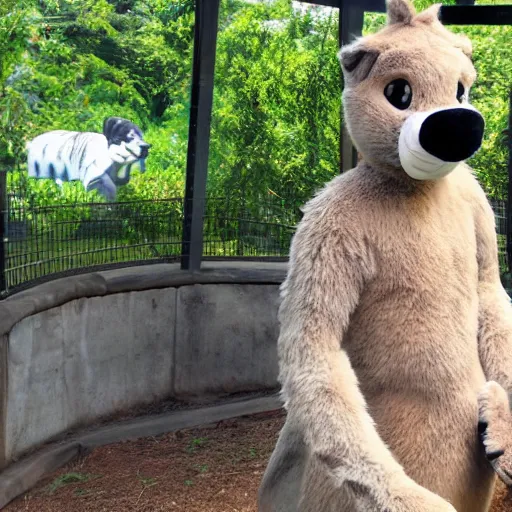 Prompt: the fursuit exhibit at the zoo