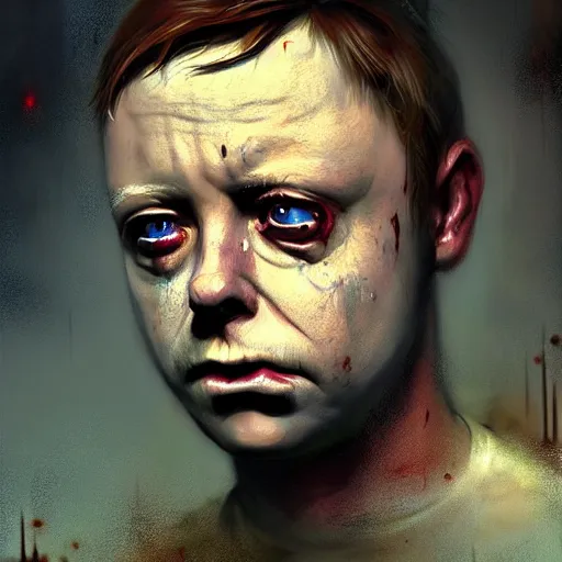 Image similar to young adult bernard sumner of new order as a zombie looking sad, 7 days to die zombie, gritty background, fine art, award winning, intricate, elegant, sharp focus, cinematic lighting, digital painting, 8 k concept art, art by michael hussar, art by brom, art by guweiz and z. w. gu, 8 k