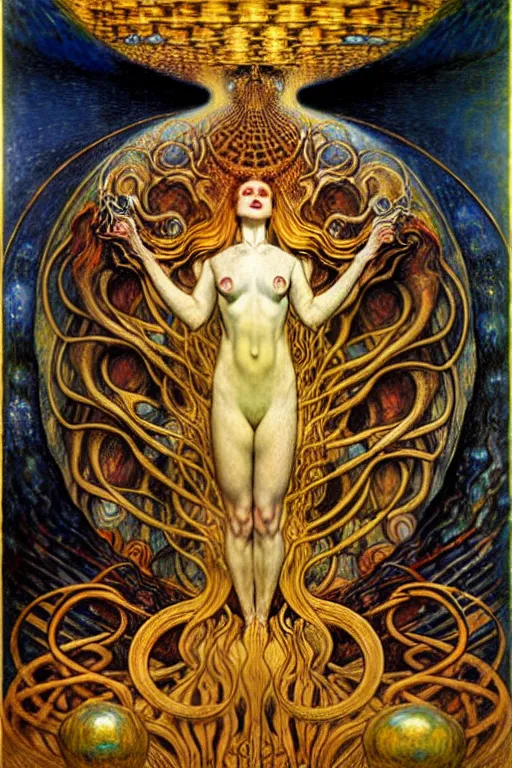 Image similar to Divine Chaos Engine by Karol Bak, Jean Delville, William Blake, Gustav Klimt, and Vincent Van Gogh, symbolist, visionary