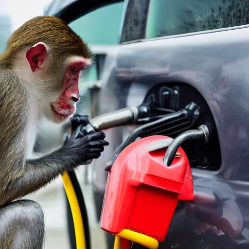 Image similar to monkey filling up his car at the gas station